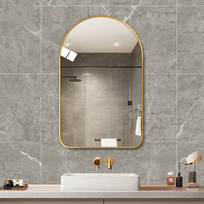 

Safety Glass Bathroom Mirror Wall Mounted Irregular Metal Modern Standing Bathroom Mirror Unbreakable Espejo Home Improvement