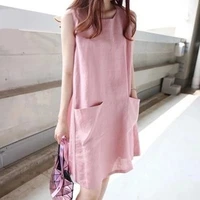 dress summer womens clothing flax cotton and linen short dress plus size korean loose pocket fashion willon green dress