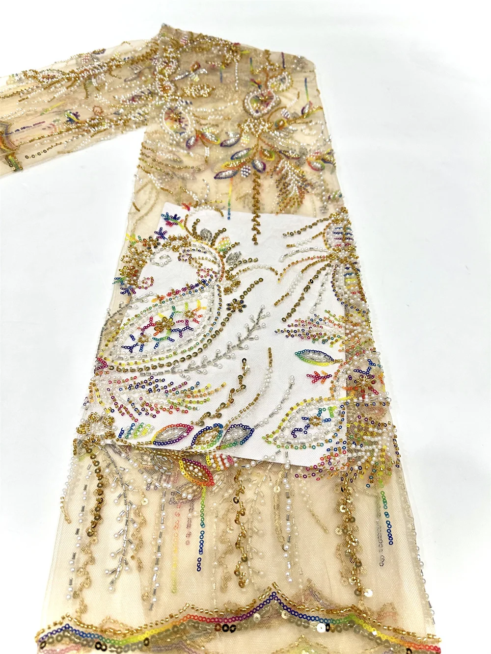 Новейшая африканская сетчатая кружевная ткань 2024 5 ярдов вышитая бисером