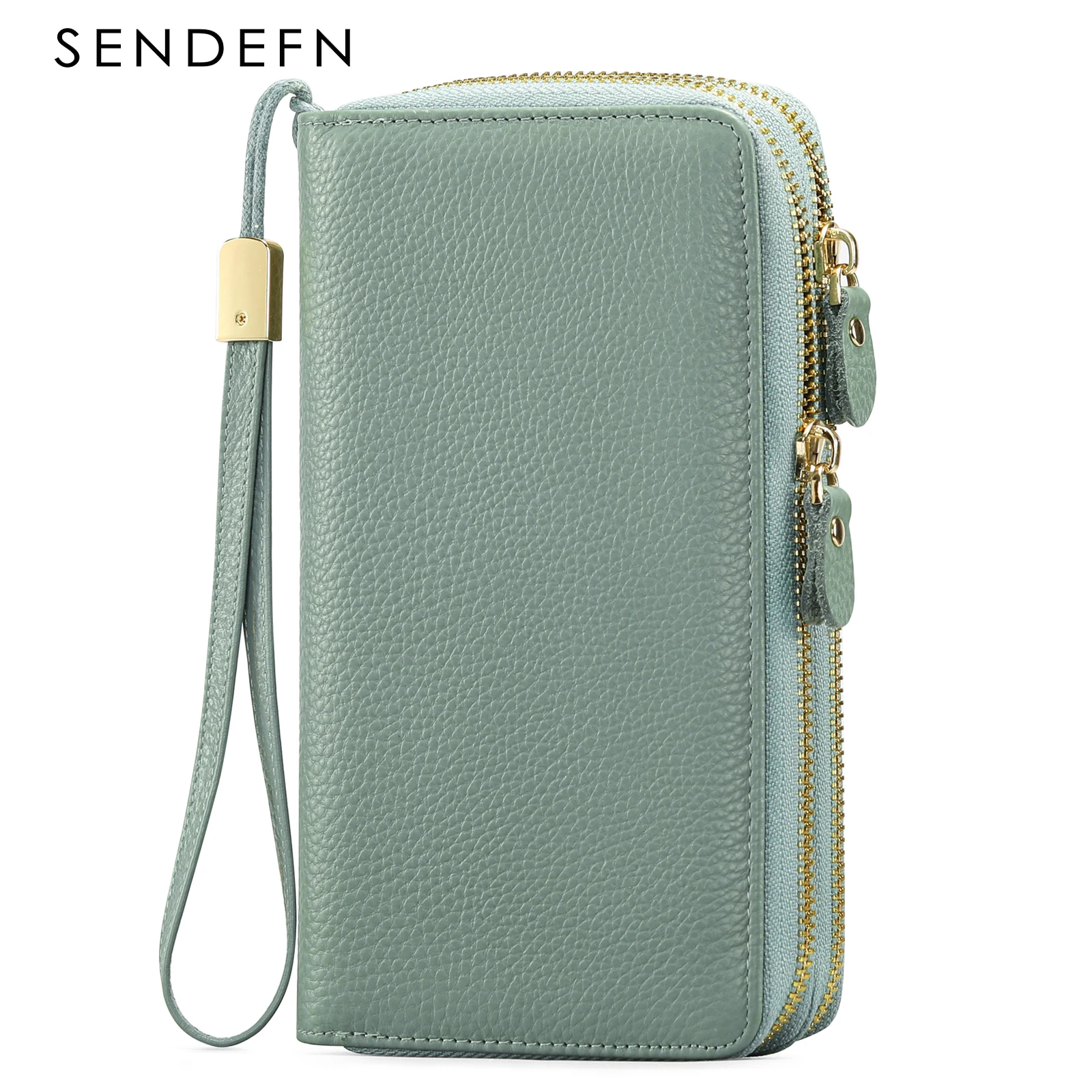 Fashion Double Zipper Long Genuine Leather Women Wallet Female Purses Coin Purse Card Holder Large Capacity Wrist Handbag