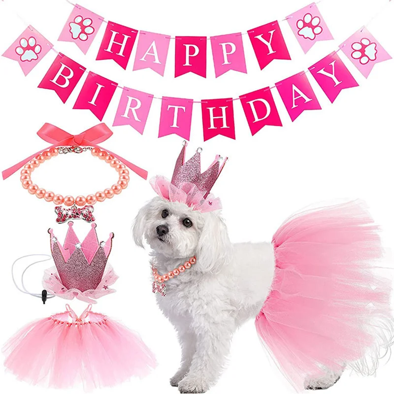 

Pet Birthday Costume Set Fashion Dog Cat Birthday Crown NecklaceTutu Skirt Pet Clothing & Accessories Cat Dog Supplies