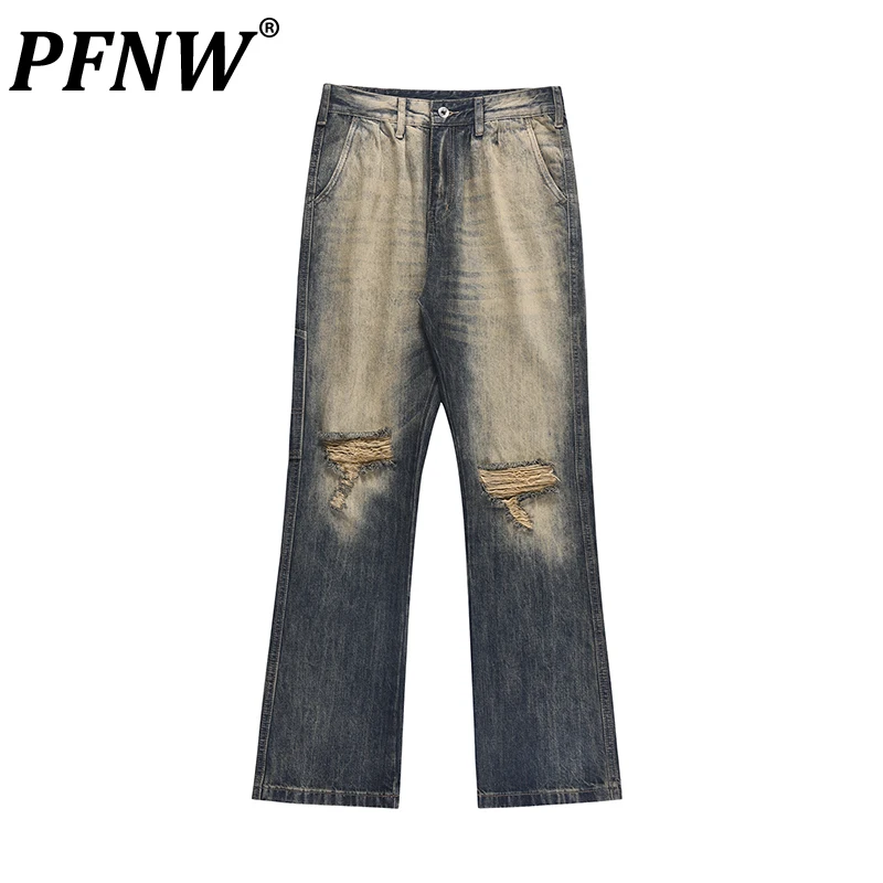 

PFNW Autumn Men's Mud Dyed Slim Vintage Worn Out Jeans Fashion Outdoor Personality Design Avant-garde Denim Flare Pants 12Z1800