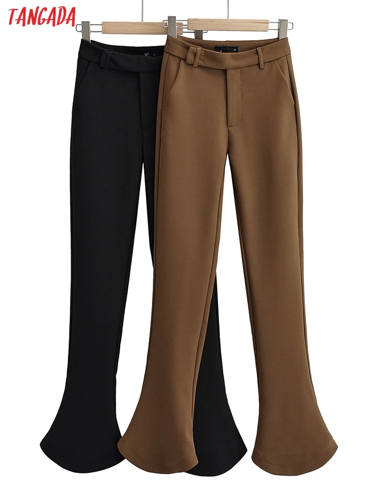 

Tangada 2022 Fashion Women Black Flare Suit Pants Trousers Pockets Office Lady Elegant Pants Pantalon 4P74