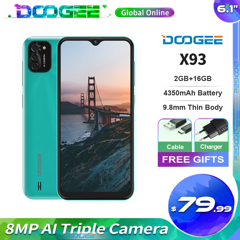 Смартфон DOOGEE X93 телефон с экраном 6 1 дюйма Android 10 тройная камера 8 Мп 2 Гб ОЗУ 16 ПЗУ