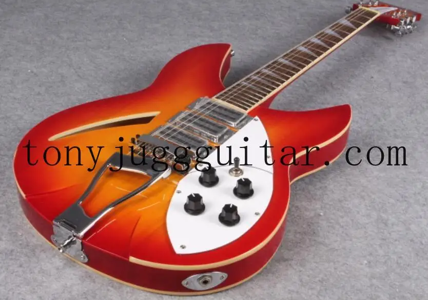 

Custom RIC Cherry Sunburst 360 Semi Hollow Body 12 Strings Electric Guitar 3 Toaster Pickups, Dual Cream Body Binding,