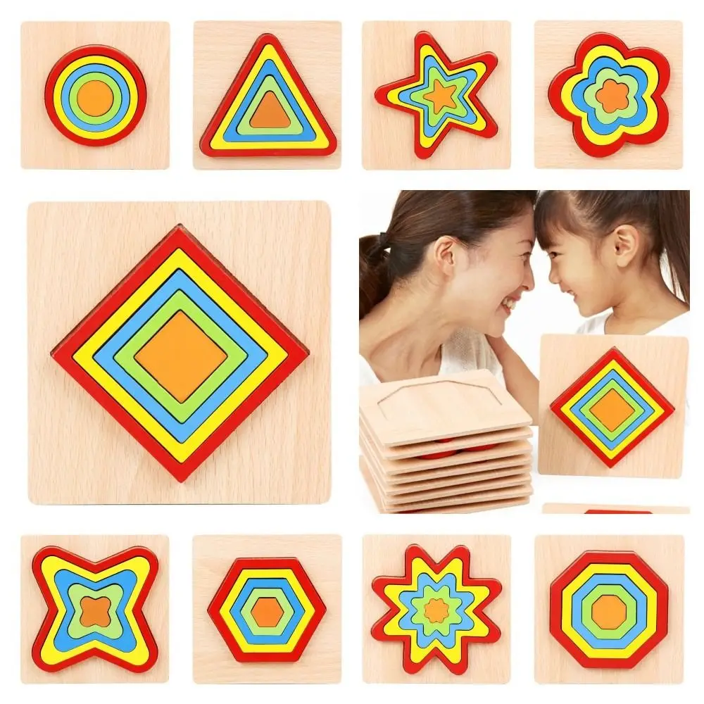 

Colorful Geometric Shapes 3D Wooden Cognition Puzzles Board Math Game Montessori Toy Preschool Learning Educational Kids Gift