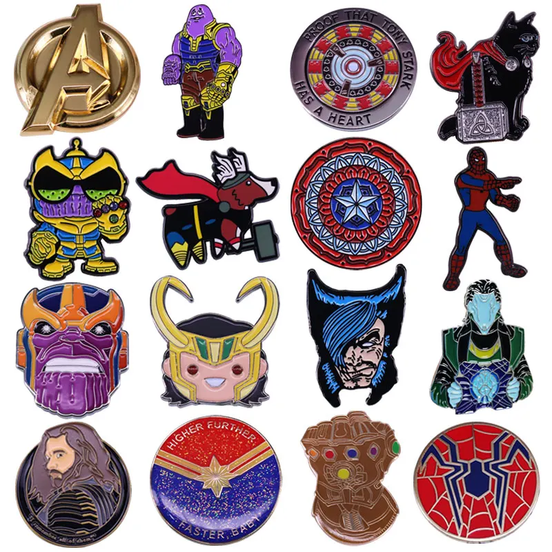 Marvel Lapel Pins Backpack Brooch Avengers Logo Deadpool Iron Man Thanos Black Panther Rocky Helmet Spiderman Pin Badges