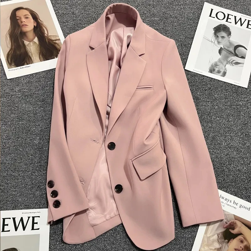 Pink Blazers Jackets Women 2023 Spring Autumn Fashion Office Ladies Solid Color Casual Blazer New In Outerwears Women's Clothing