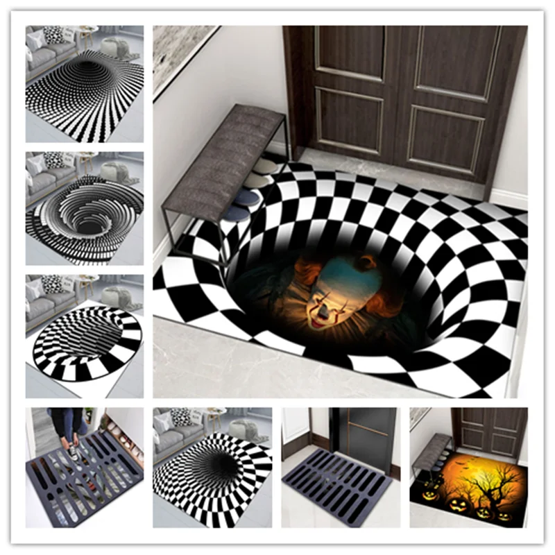 

3D Door Mat Sewer Manhole Cover Horror Home Carpet Clown Trap Visual Carpet Living Room Bedroom Floor Mat Halloween Decoration