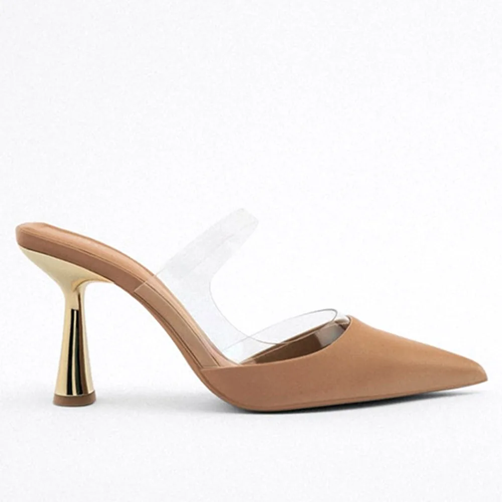 

Gnazhee 2022 Elegant Women's Shoes Office Lady High Heeled Pointed Toe Summer Mules Women Sandals