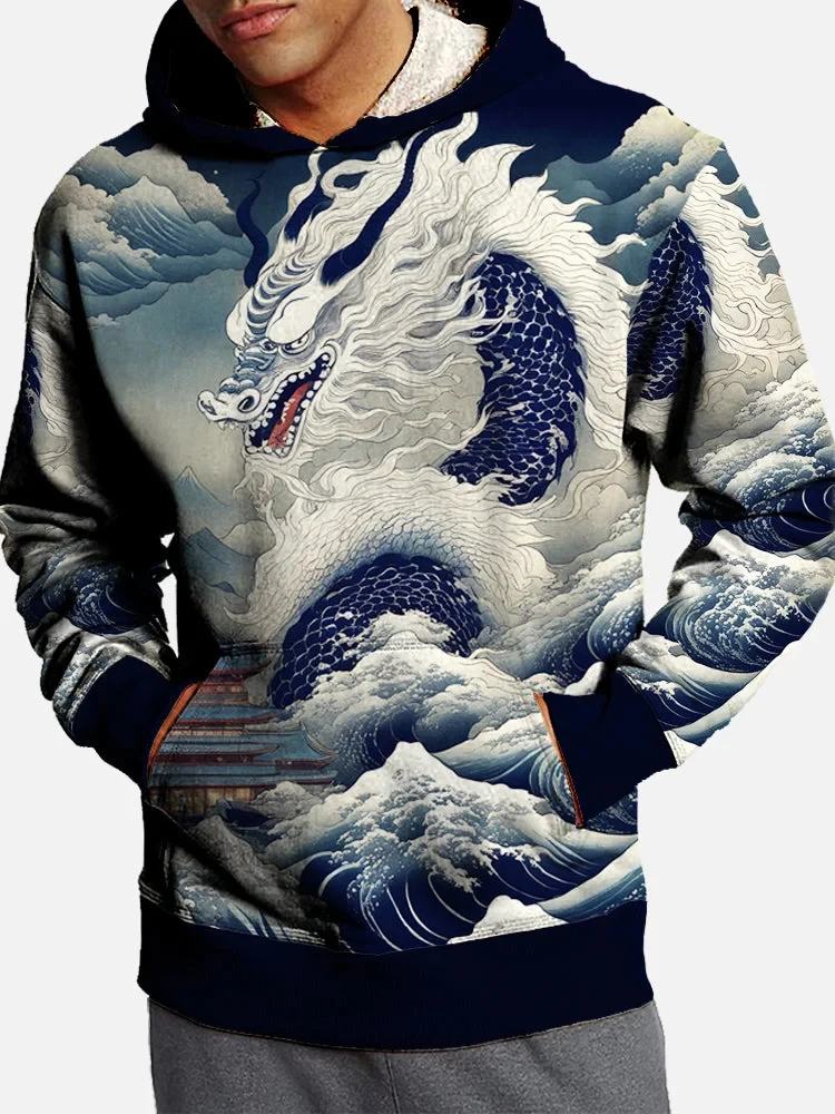 Японская модная мужская Толстовка Ukiyo-e с 3D принтом дракона уличные худи
