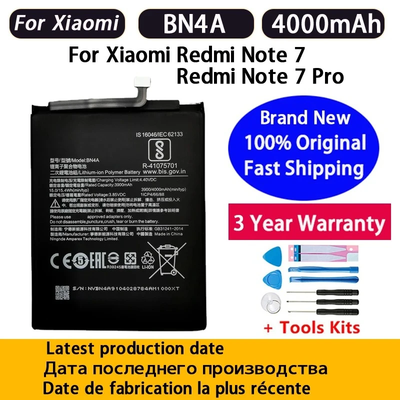 Фото Аккумулятор BN4A 4000 мАч для Xiaomi Redmi Note 7 Pro Note7 M1901F7C, батарея для телефона, быстрая доставка + бесплатные инструменты №1