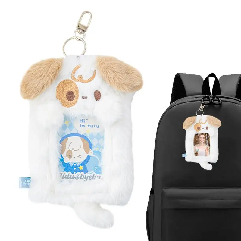 

Защитные чехлы для карт, милые Чехлы для фотографий с животными и брелоком, плюшевый держатель для фотокарт, портативная защитная сумка на молнии для