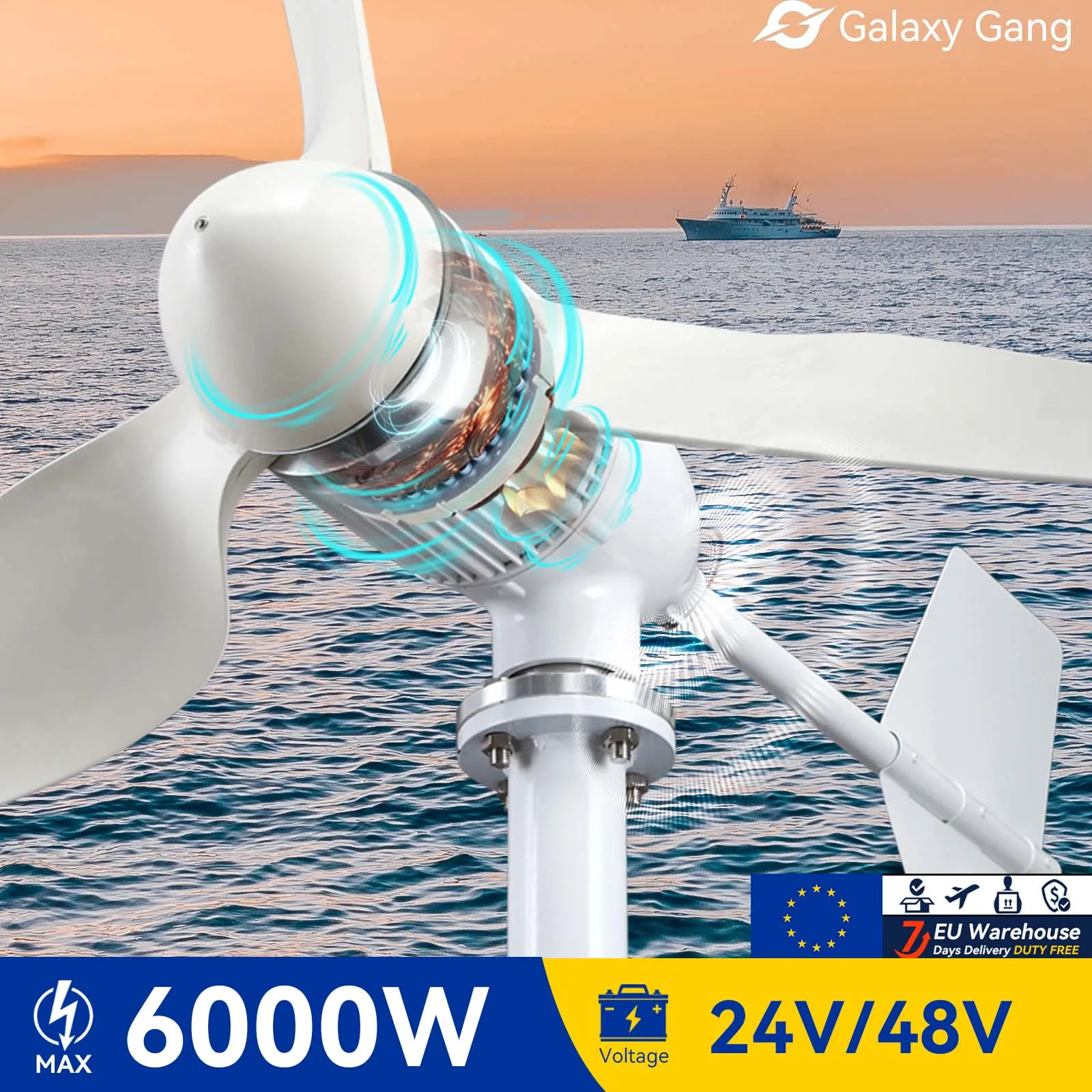 

Комплект генератора турбины Galaxy Gang 6000 Вт ветряная мельница мощность 6 кВт мощность 3 лезвия 24 в 48 в с контроллером MPPT неэлектрическая инверторная система ModelM6