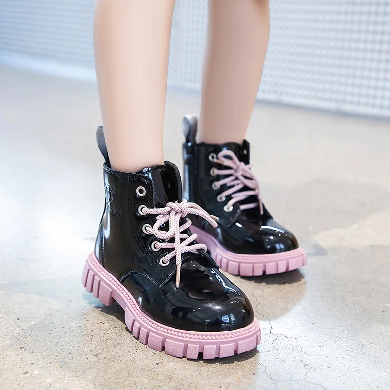 

Child Girls Boots Glossy Solid Color Versatile Simple Korean Versatile Boys Kids Fashion Ankle Boots for Catwalk 2022 Spring New