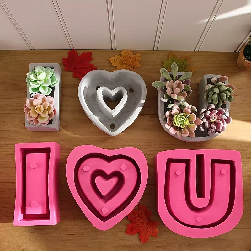 

1SET I Love U Heart Shape DIY Clay Cementsilica Silicone Mold Plants Succulent Flower Pot Mould