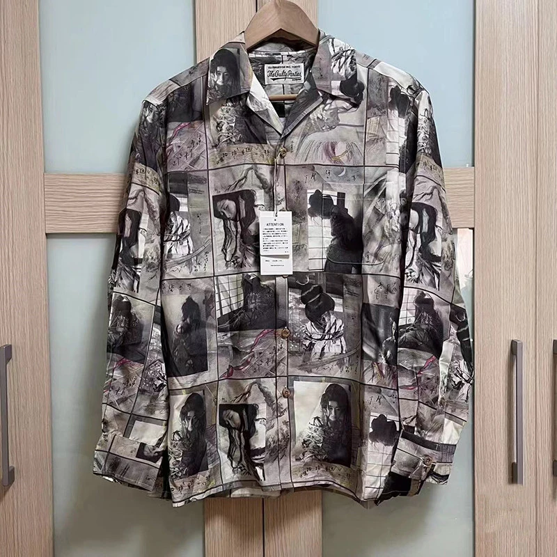 

Casual WACKO Shirts Geisha Short Sleeve Loose Streetwear Ink Painting Hawaiian Shirt