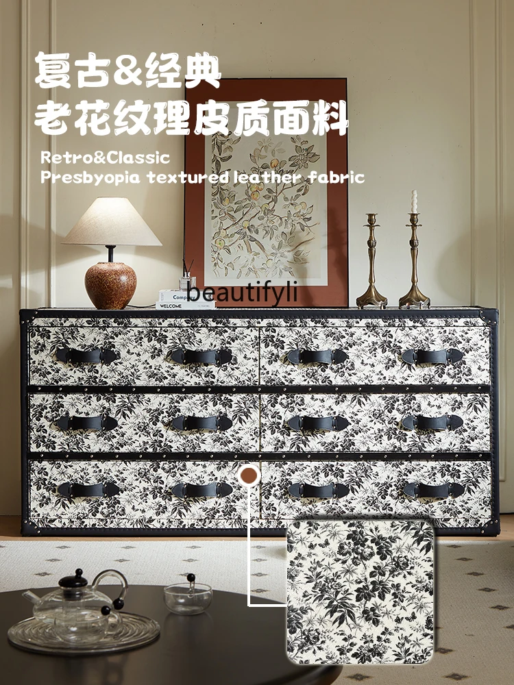 French retro entrance cabinet home decoration living room storage antique villa leather case foyer side