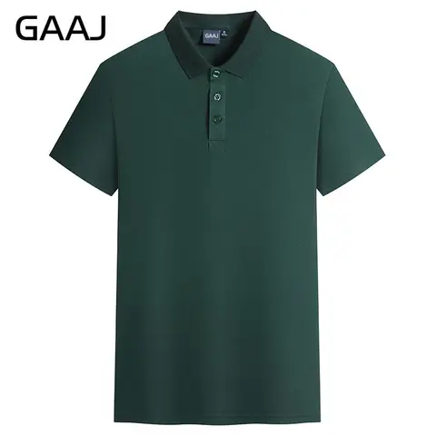 GAAJ -Брендовая мужская рубашка поло, однотонные поло из 100% хлопка, топы с короткими рукавами, рубашка-поло на пуговицах стандартного кроя, социальная одежда 200gsm 7oz