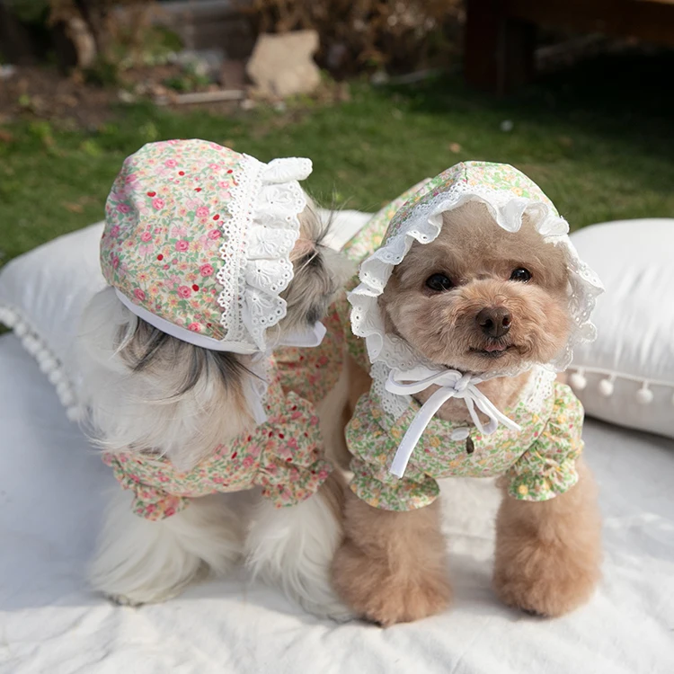 

Spring And Summer New Dog Dress Pumpkin Skirt with Hat Pet Flower Print Dress Cat Dog Clothing Teddy Chihuahua Cat Clothes