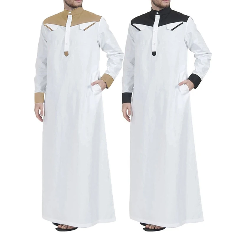 

Men Muslim Islam Long Sleeve Thobe Saudi Arabia Robe Kaftan Pakistan Turkey Caftan Dubai Abaya Morocco Prayer Caftan Clothing
