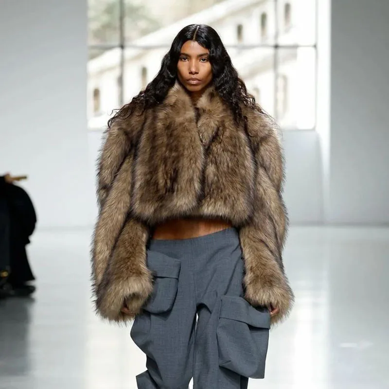 Мех и искусственный мех 2024 новая модная женская шуба зимняя винтажная