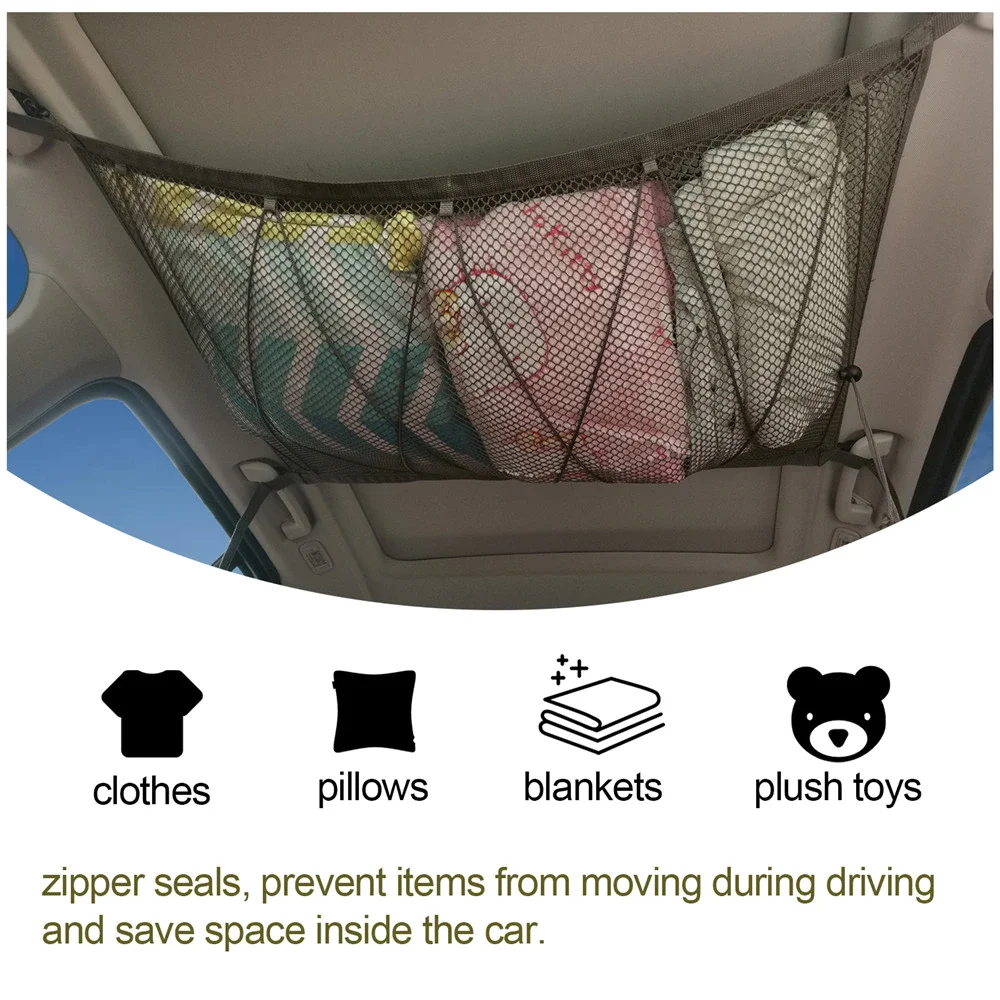 

Car Ceiling Storage Net Pocket Roof Interior Cargo Net Bag Storage Organizer Car Accessories Car Trunk Storage Pouch Sundries