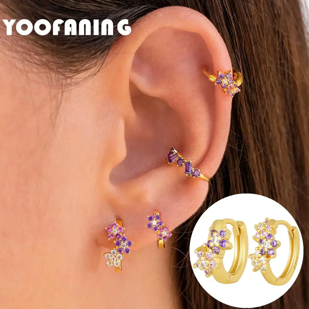 Фото Серьги YOOFANING с цветочным дизайном, модные, из серебра 925 пробы, круглые, женские украшения, подарки для вечеринок и свадеб №3