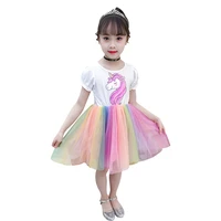 girls summer princess dresses kids cartoon children unicorn sweet style short sleeve rainbow skirt