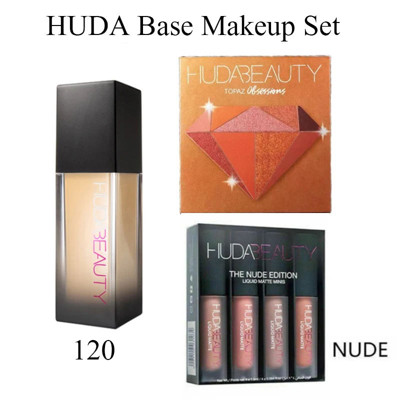 

HUDA Base Makeup Set Foundation Lipsticks Eye Shadow Mascara All in One Eye Lashes Brush Beauty Makeup Long-wearing Waterproof