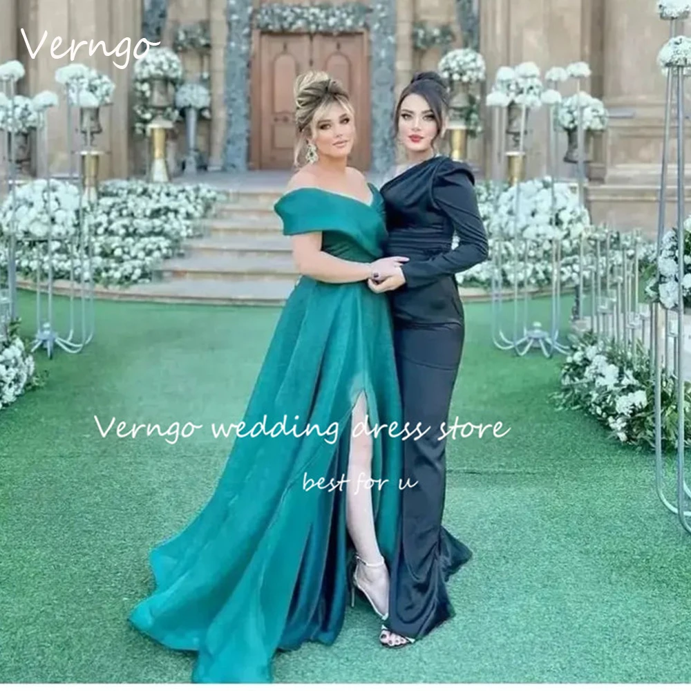 

Verngo Длинные вечерние платья зеленого цвета с открытыми плечами для Дубая арабские Женские Простые Формальные Вечерние платья для невесты
