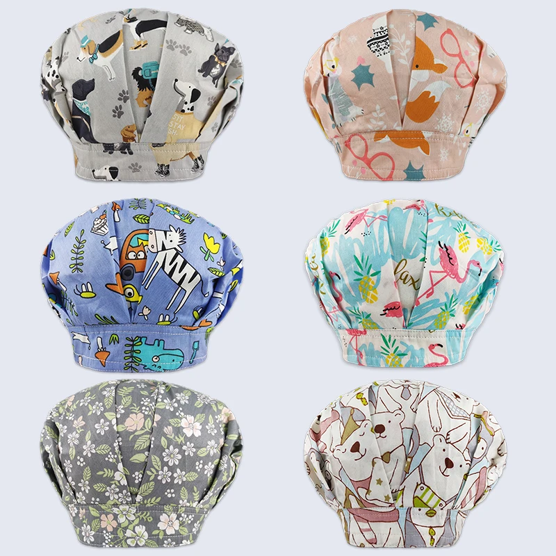 

Новинка 2020, Хлопковая шапочка с мультяшным принтом для медсестер и врачей, хирургическая шапочка для лаборатории, домашних животных, больницы, салона красоты, скраб для унисекс, шеф-повара