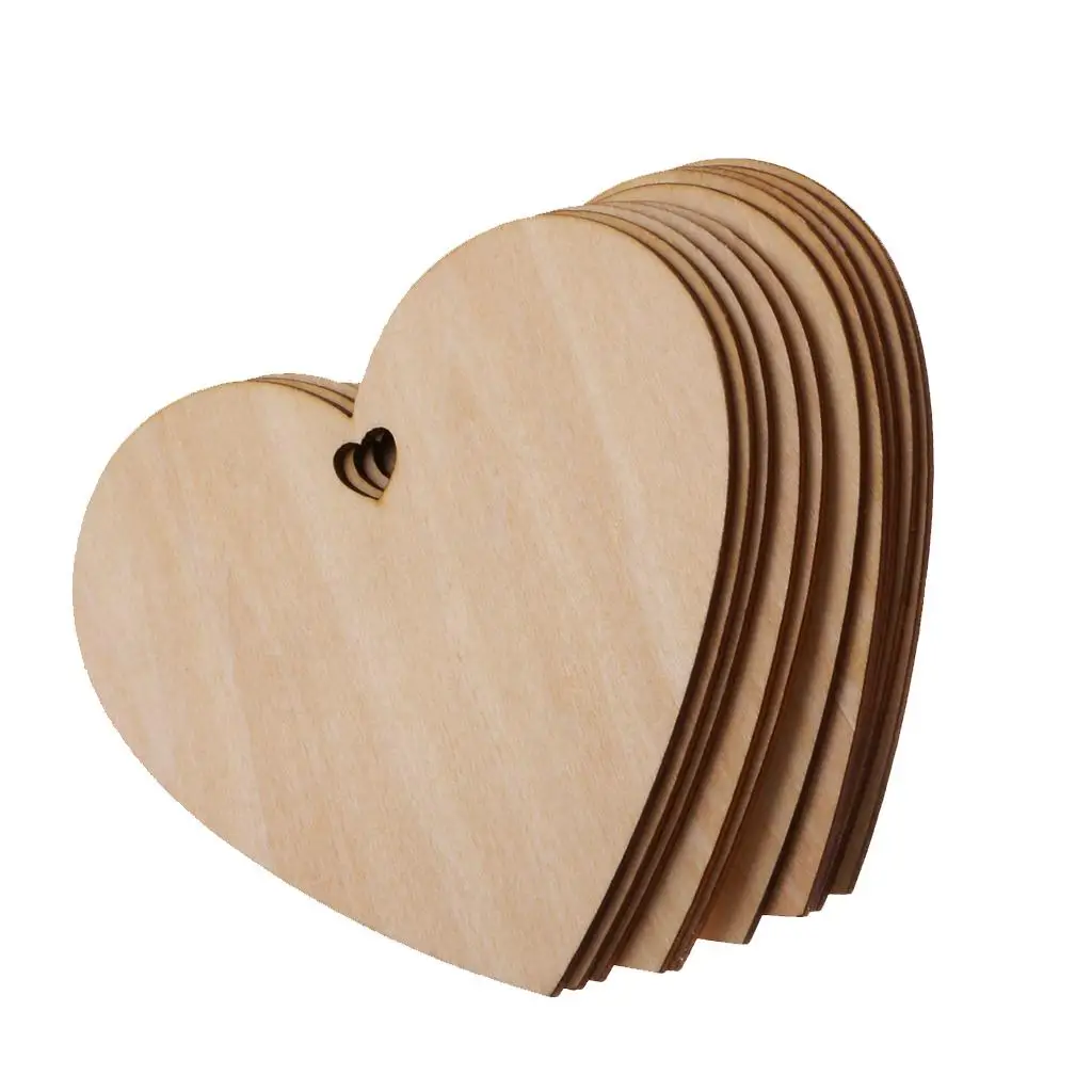 100Pcs Unfinished Natrual Wood Heart Basswood Slice Birthday Hanging Decors