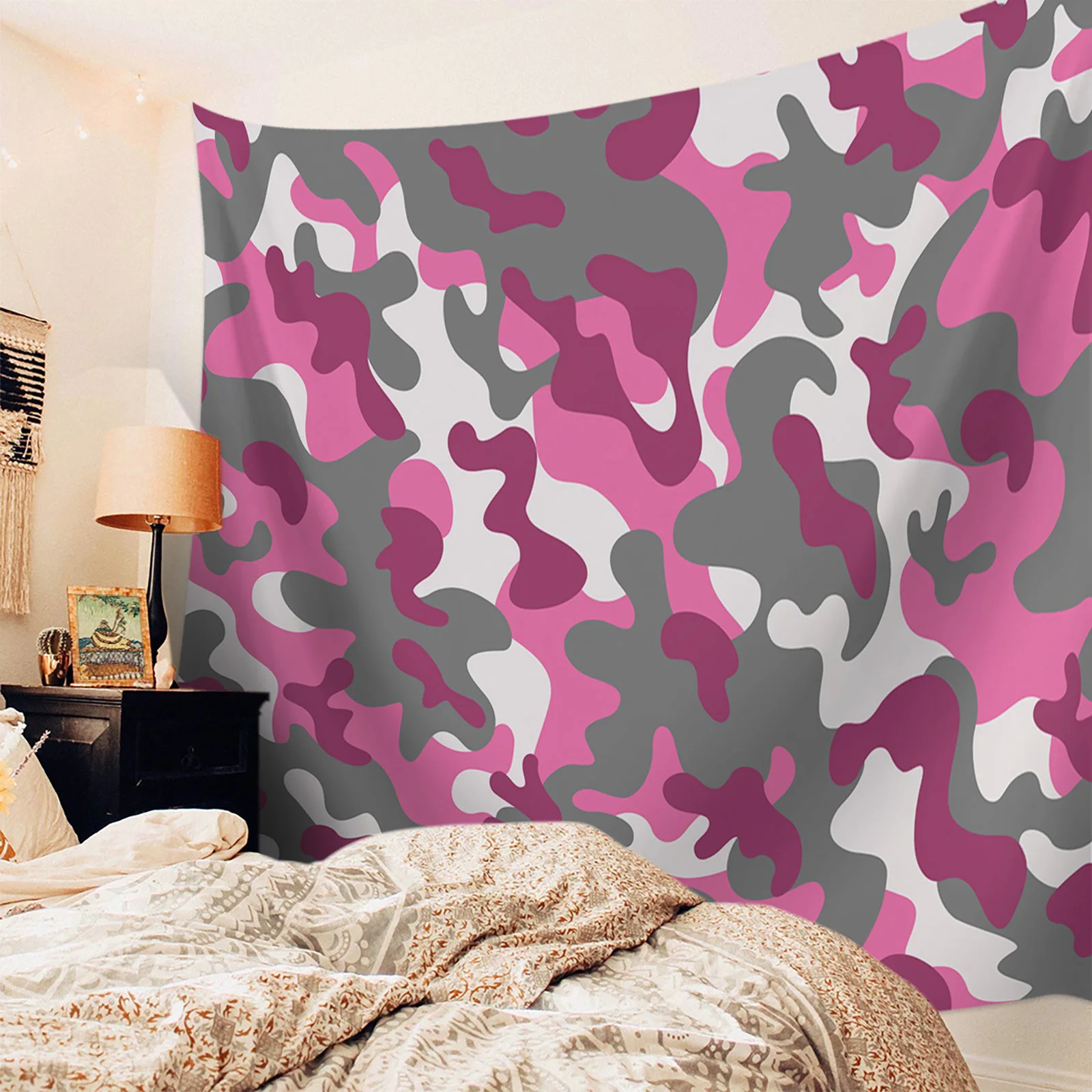 Розовый Камуфляжный гобелен Настенная ткань пляжное одеяло в стиле хиппи