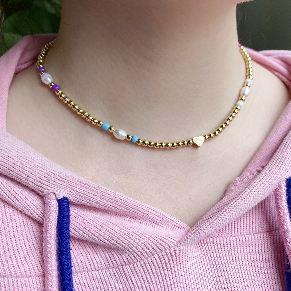 

Gold Color Stainless Steel Beaded Necklace for Women Boho Simulated Pearl Collares Chains Pendant Lobster Clasp Punk New Fashion