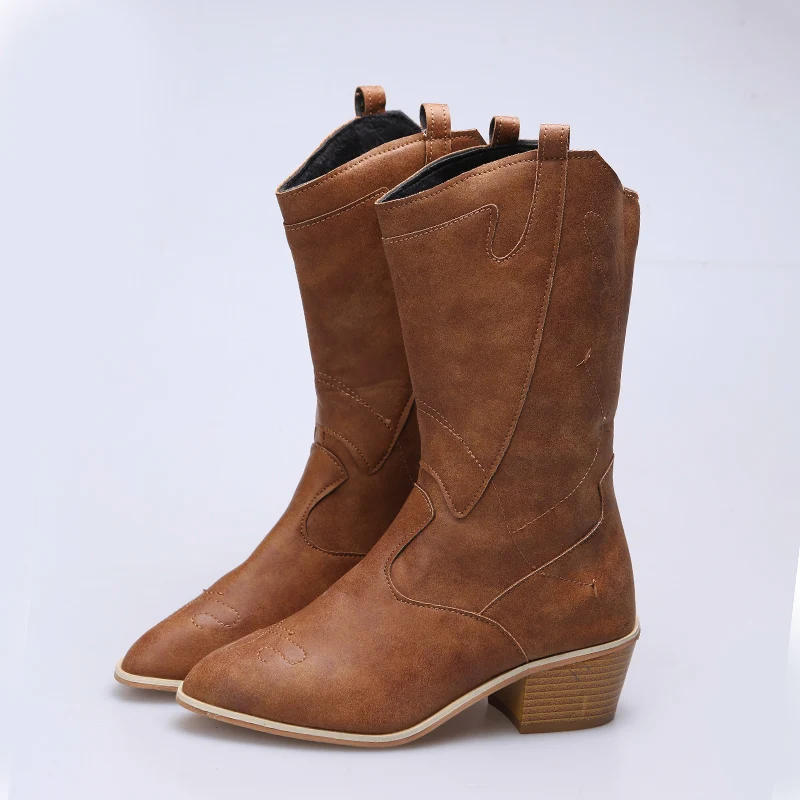 Platform Boots Women 2022 Fall/Winter Fashion Leather Pointed Toe High Heels Ladies Designer Shoes Hksz Mid Calf Botine 1