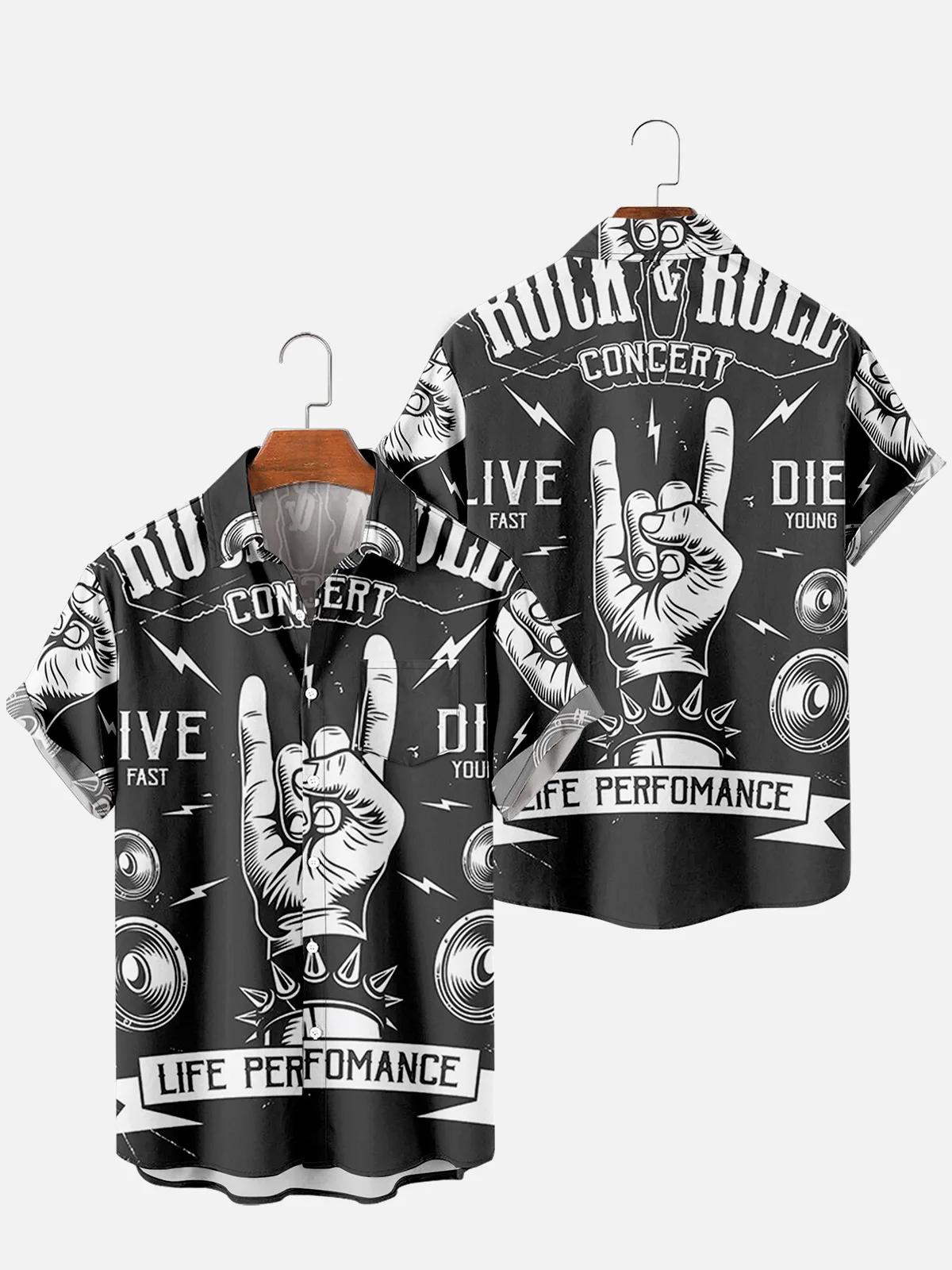 

2021 New Fashion Men's Harajuku Love Gesture Shirt Spring and Summer Short-sleeved Chest Design Button Printing 073