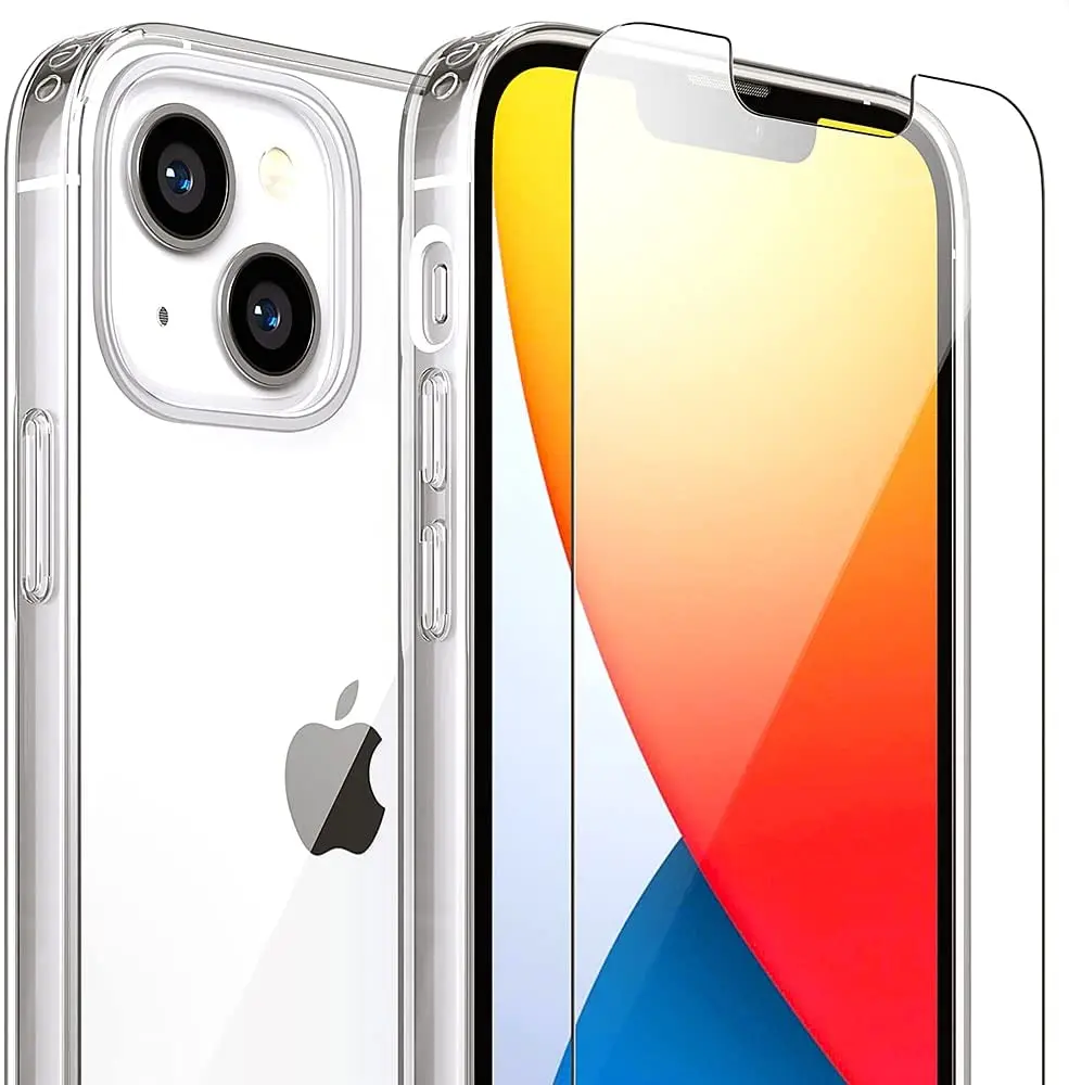 

FlexGear Case [AuraShield] for iPhone 13 and 2 Glass Screen Protectors (Clear)