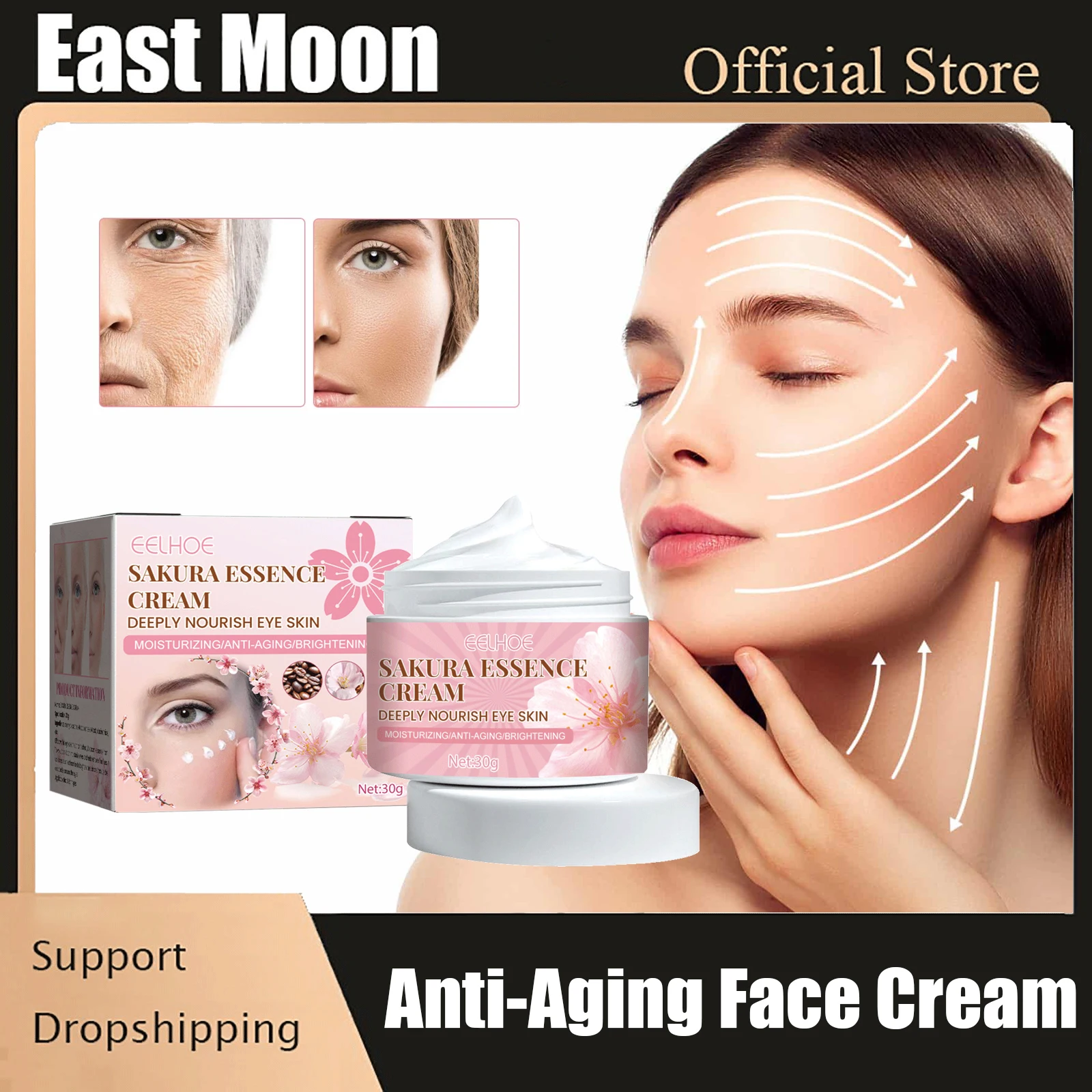 

Sakura Face Cream Moisturizing Repairing Firming Shrink Pores Anti Aging Anti Wrinkles Skin Whitening Brighten Essence Cream 30g