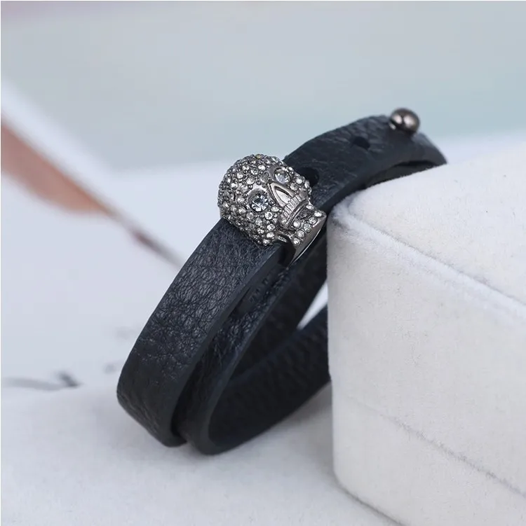 

Leather Black Leather Skull Full Double Layer Adjustable Fashion Bracelet