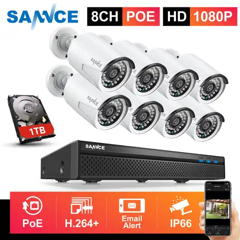 SANNCE 8CH POE 5MP NVR комплект CCTV система безопасности 2MP ИК наружная водонепроницаемая IP камера с микрофоном аудио запись видео наблюдения комплек...