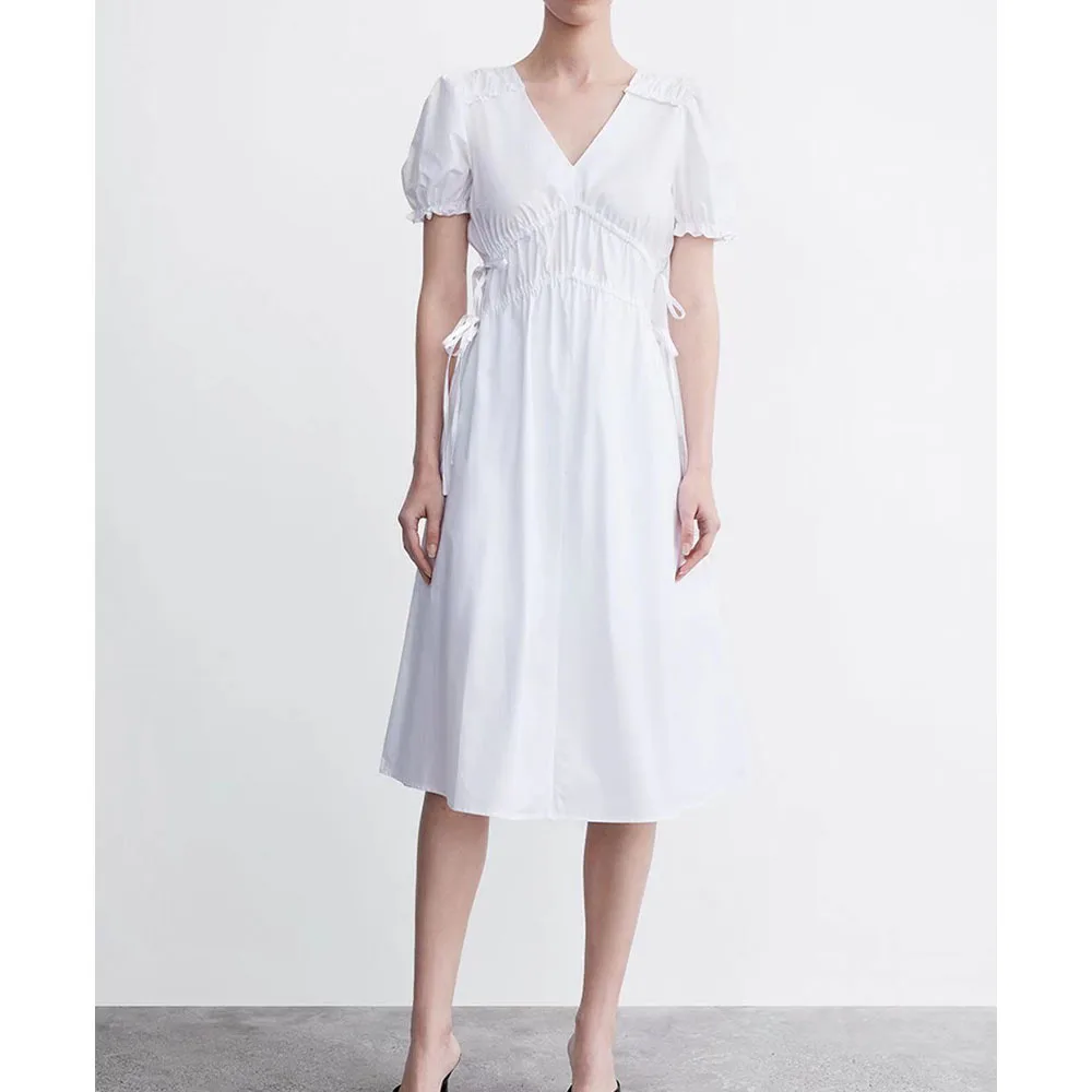 

Женское летнее платье с V-образным вырезом, длинная юбка в складку в японском стиле с высокой талией, 2022