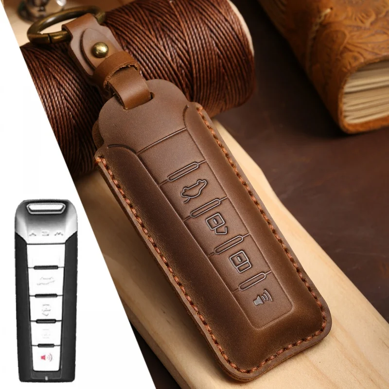 

For Leather Car Key Case Cover Fob Protector Keychain Accessories for Great Wall WEY Tank 300 VV7 Smart Keyring Holder Bag
