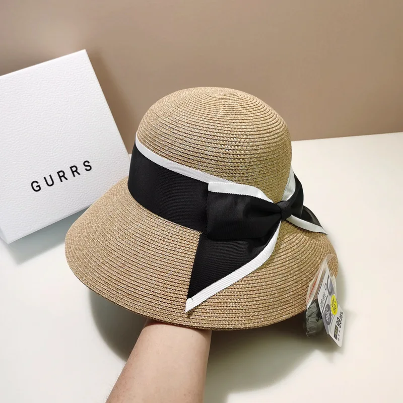 

Female Lady Outdoor Foldable Beach Sun Cap Summer Women Straw Hat Bowknot Wide Brim Floppy Panama Hats Visor Fashion Hat