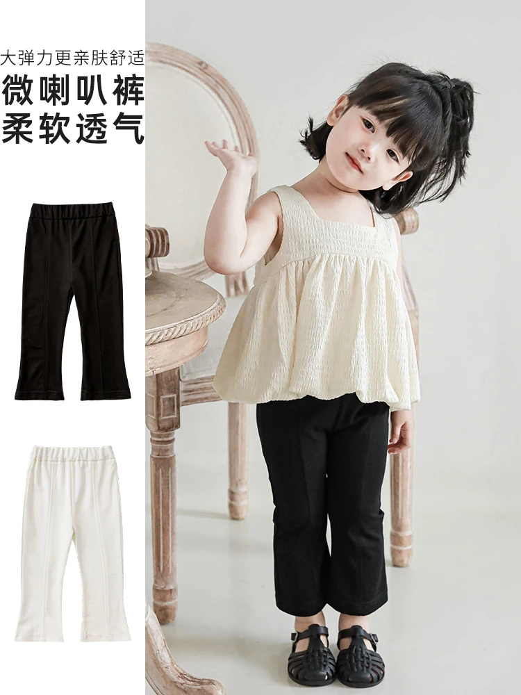

Летние модные однотонные повседневные брюки для девочек в иностранном стиле, подходящие ко всему черно-белые брюки, детские корейские раск...