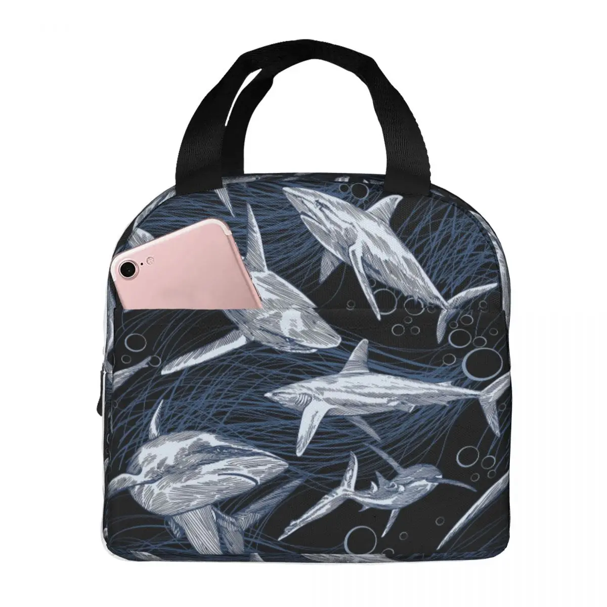 

Shark Fish Lunch Bag Waterproof Insulated Canvas Cooler Thermal Food Picnic Travel Tote for Women Children
