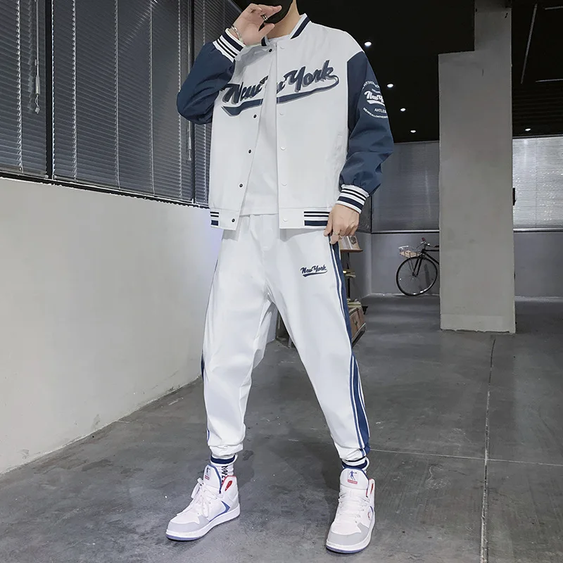 

Men's sports leisure suit baseball dress men's spring and autumn two-piece Korean printed men's wear