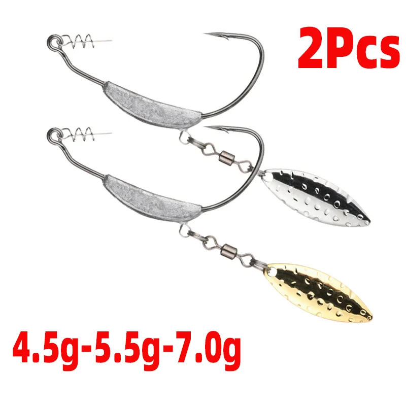 

2Pcs 4.5g-7g Offset Fishing Hooks Weighted Crank Hook with Spoon Sequins Fish Fit for Texas Rigs Tackle Soft Worm High Carbon