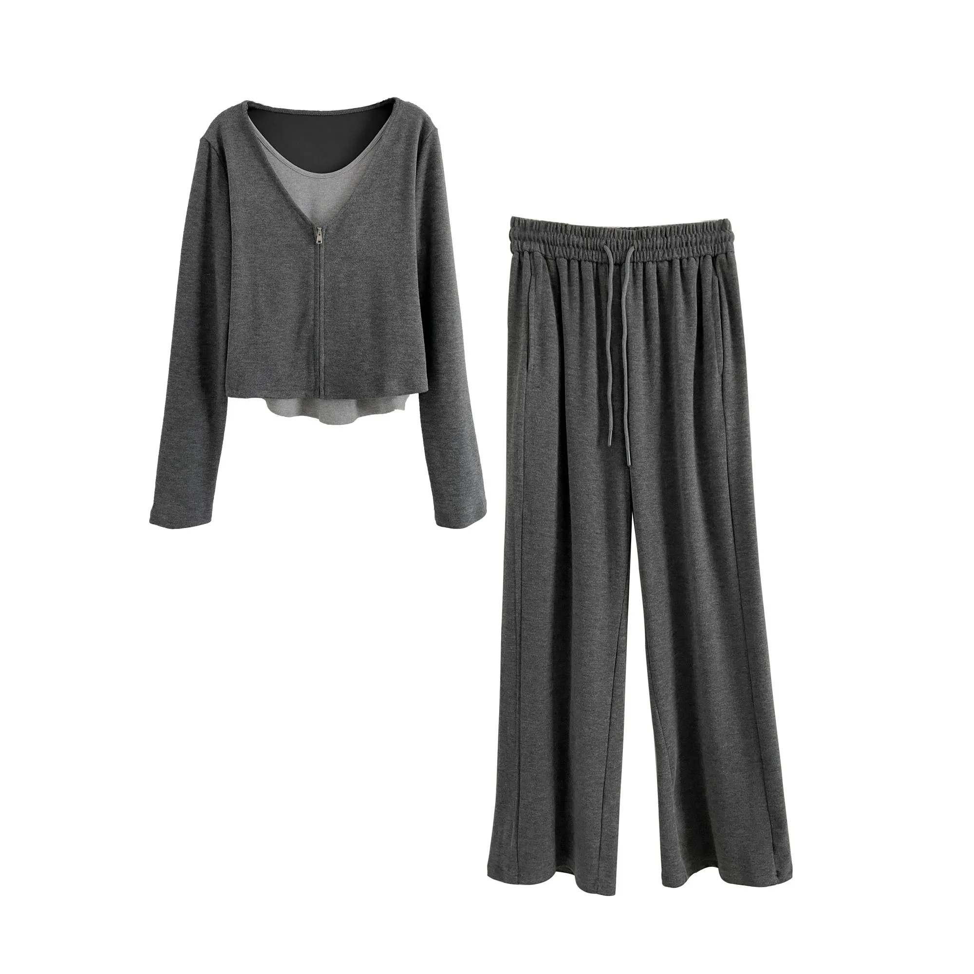 Женский спортивный костюм из двух предметов трикотажный однобортный Кардиган в