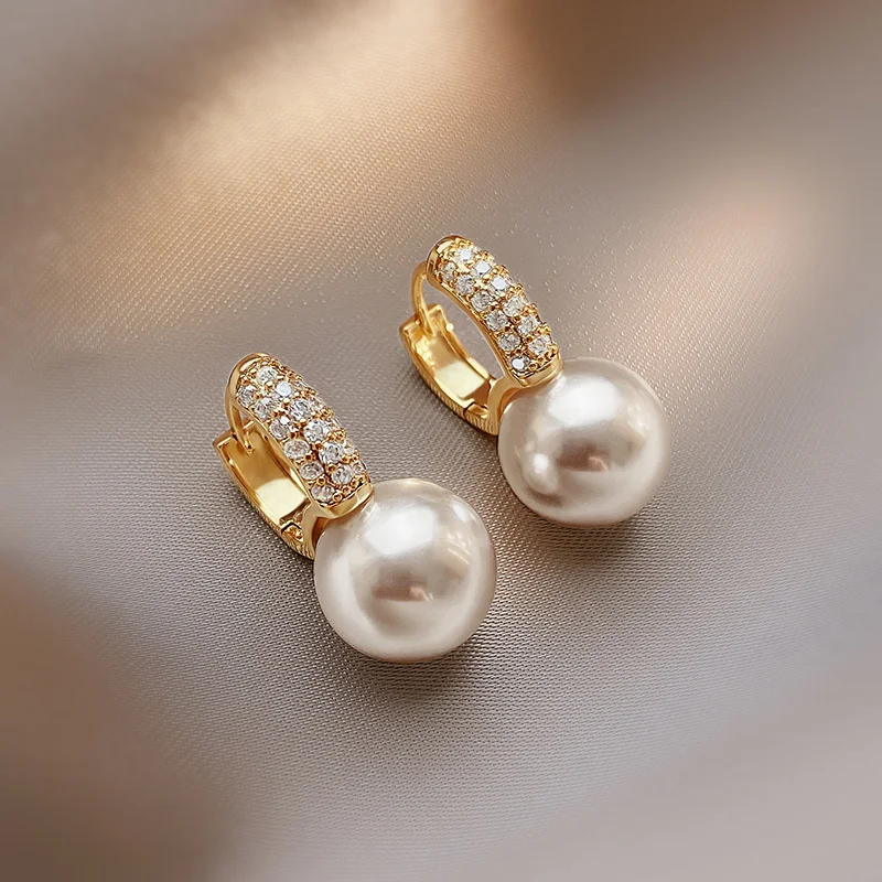 

Classic Circular Dangle Earrings Zircon Imitation Pearl Woman's Silvery Gold Color Earring Elegant Bride Wedding Banquet Jewelry
